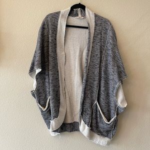 Soft Surroundings heather grey and cream short sleeved oversized sweater